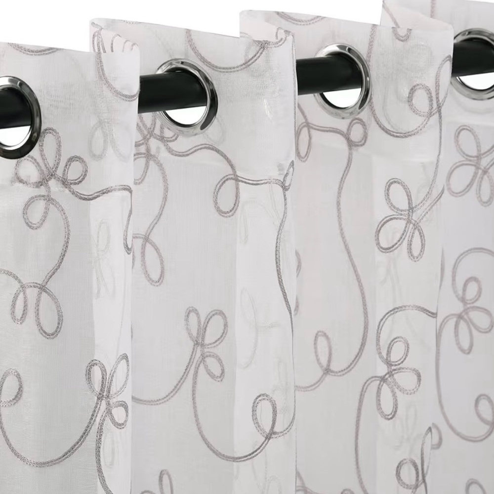 Superior Scroll Sheer Curtains Set of 2 Panels, 26”X 63", Grey New